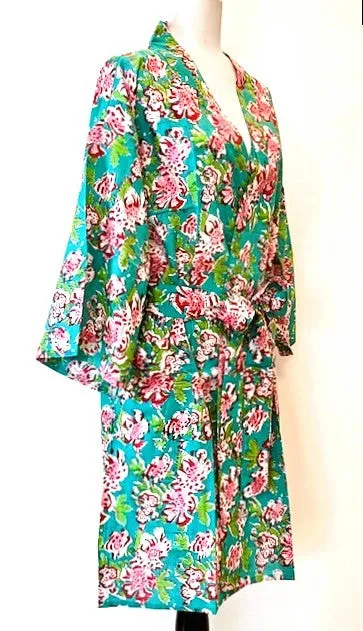 Short Kimono Cotton Duster Makes A Great Jacket or Coverup  (Jade)