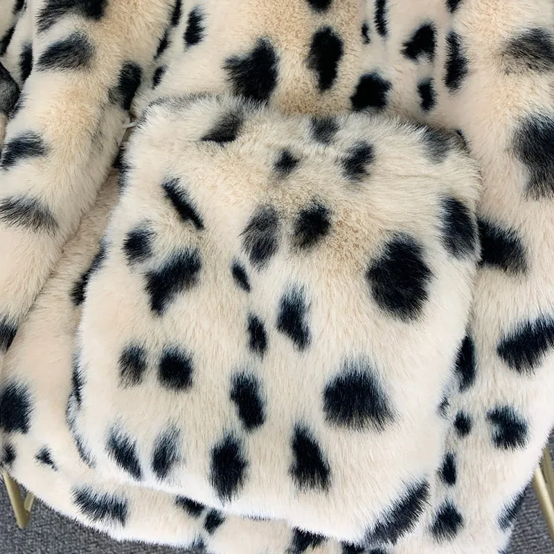 'Simone' Black and White Dalmatian Print Faux Fur Coat