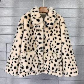 'Simone' Black and White Dalmatian Print Faux Fur Coat