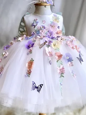 Special Moments Butterfly Floral Tulle Dress with 3D Appliqués