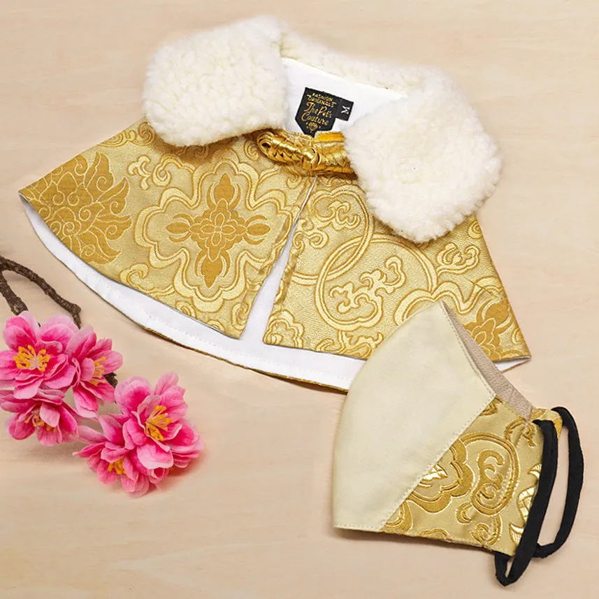 Spring Of Blessings in Tuscan Gold CNY Cape with Faux Fur Collar