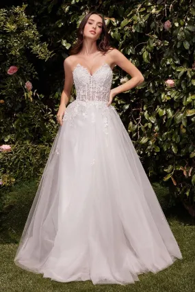 STRAPLESS A-LINE LACE & TULLE WEDDING DRESS CDC148W