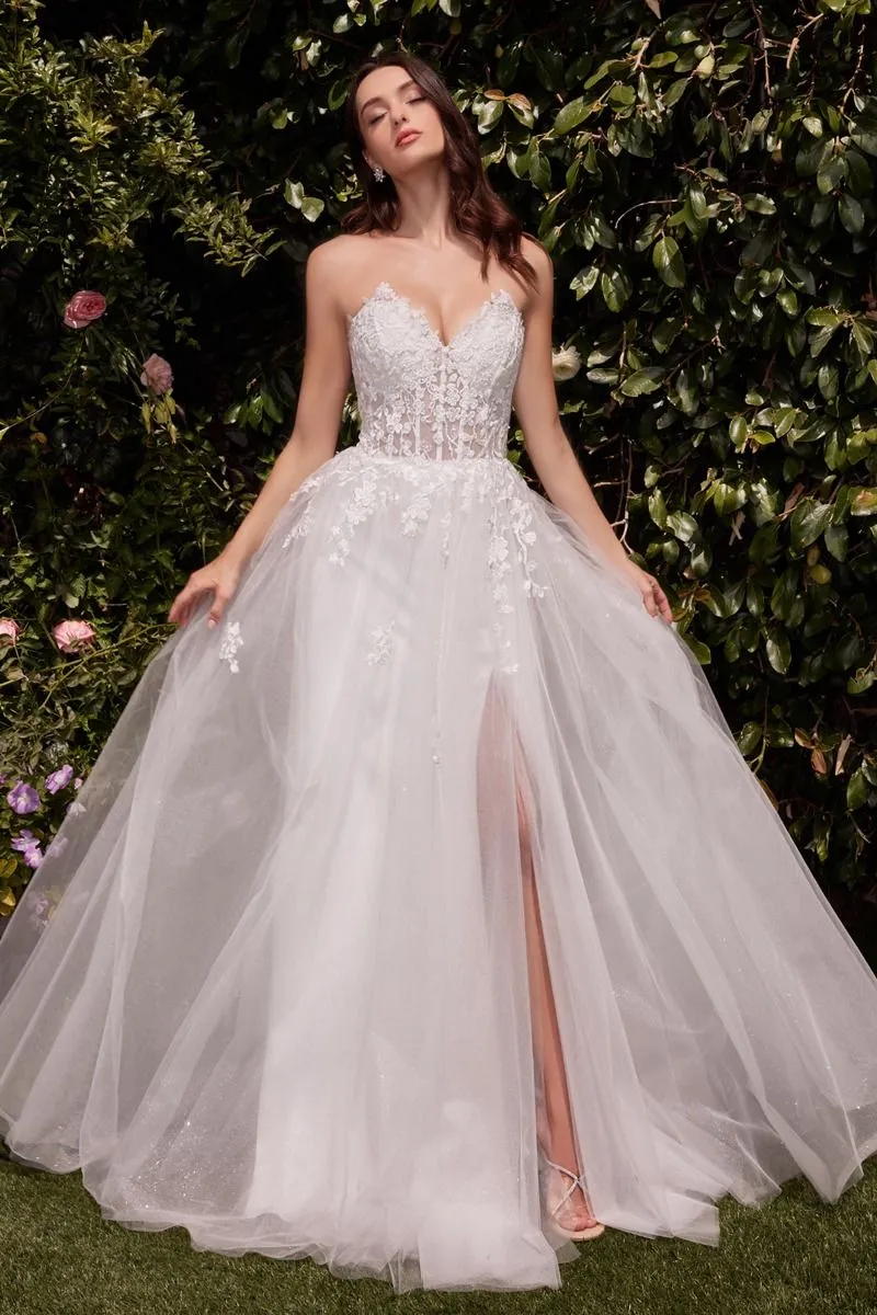 STRAPLESS A-LINE LACE & TULLE WEDDING DRESS CDC148W