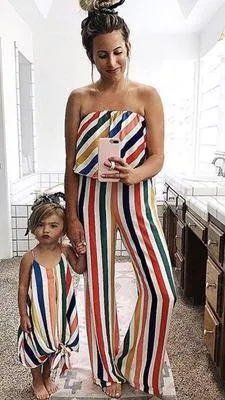 Strapless Rainbow Striped Mom-Daughter Matching Clothes