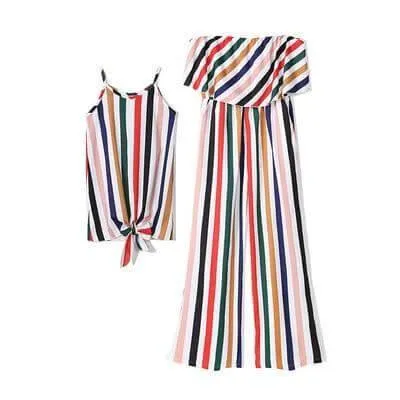 Strapless Rainbow Striped Mom-Daughter Matching Clothes