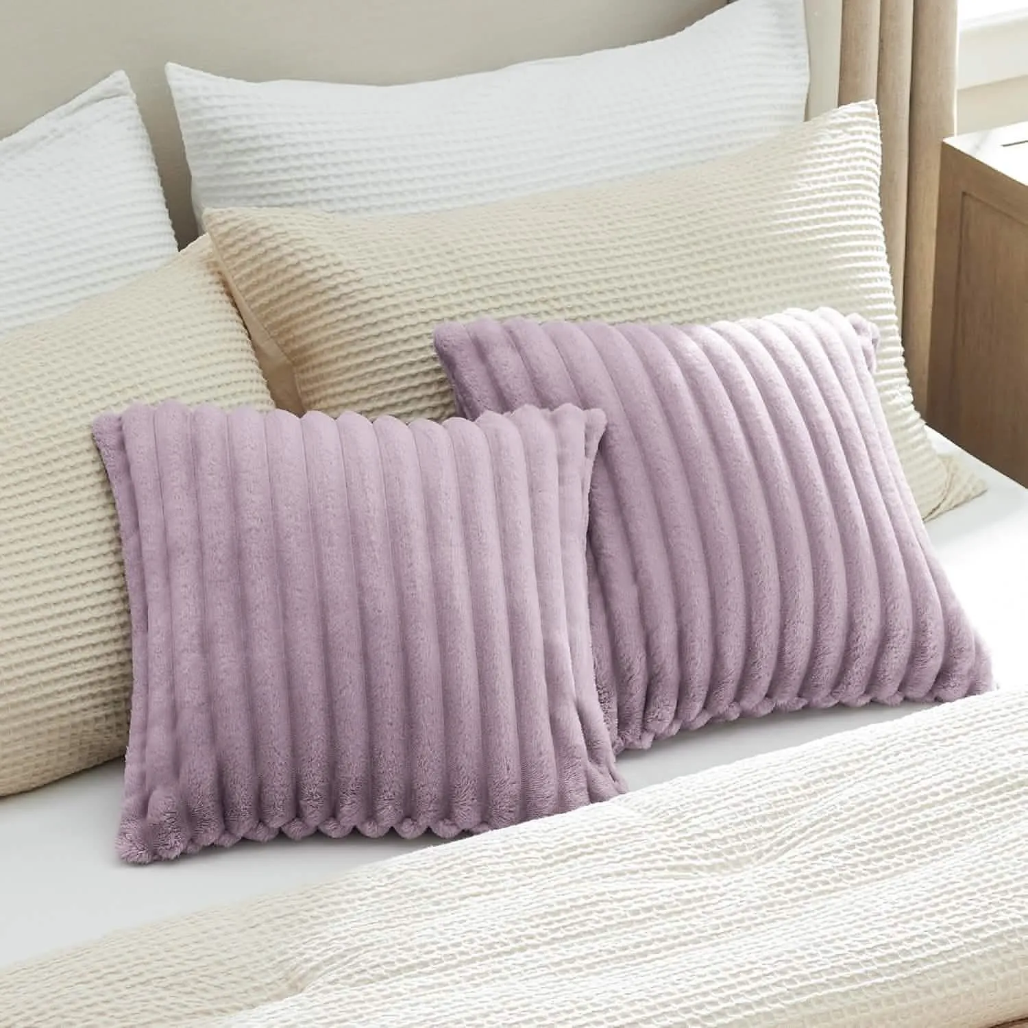 Striped Flannel Fleece Square Throw Pillow Cover