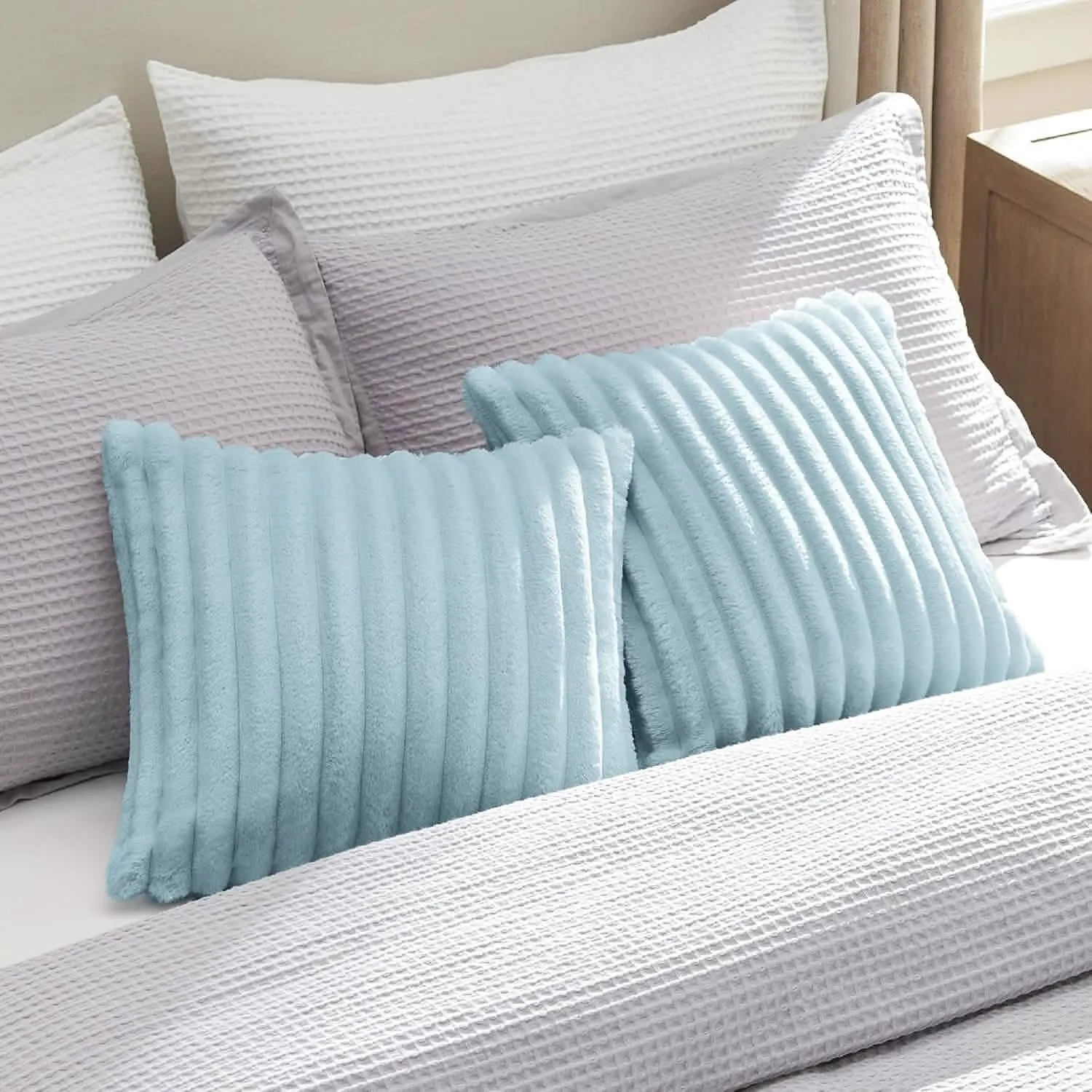 Striped Flannel Fleece Square Throw Pillow Cover