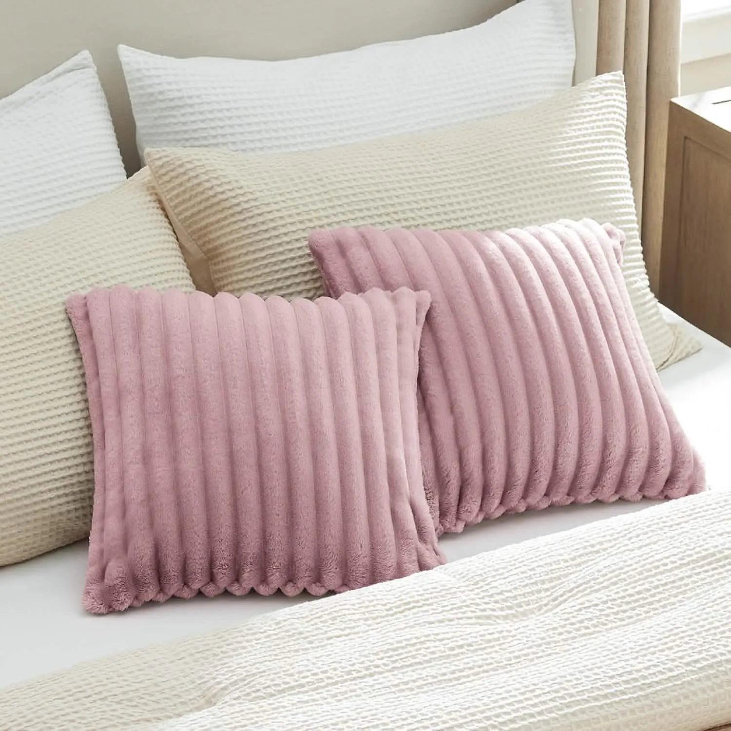 Striped Flannel Fleece Square Throw Pillow Cover