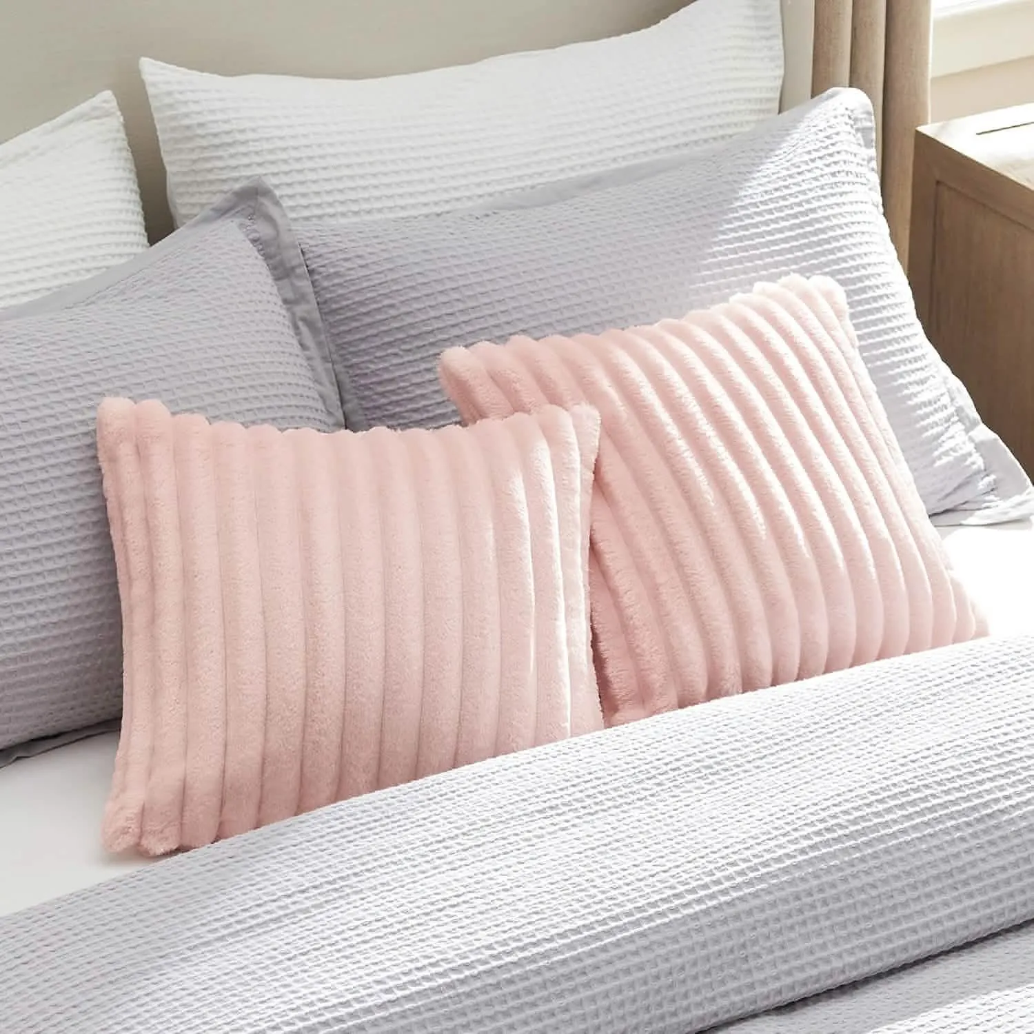 Striped Flannel Fleece Square Throw Pillow Cover