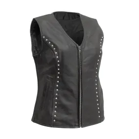 Studded HL14857Stud Black Women's Side stretch leather motorcycle vest