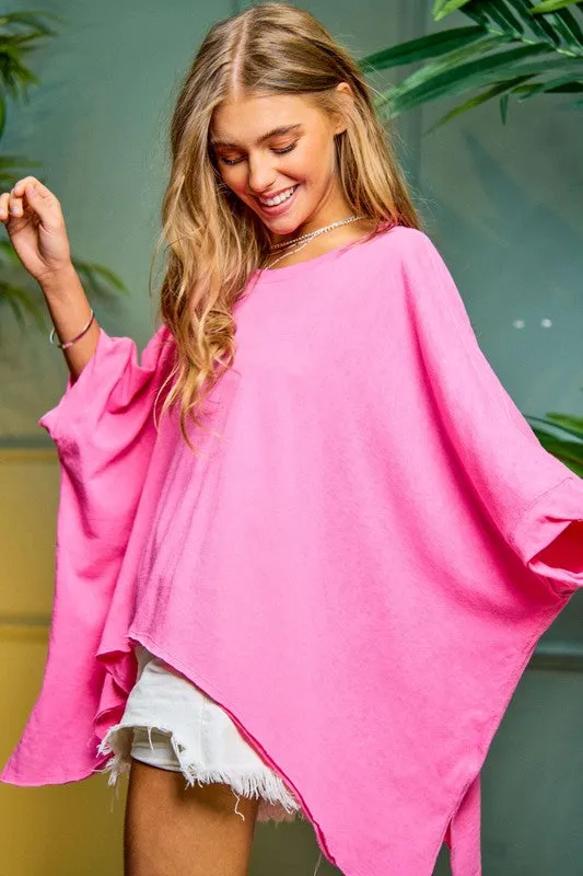 TEEK - Solid Round Neck Loose Fit Kimono Sleeve Sweater