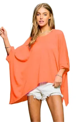 TEEK - Solid Round Neck Loose Fit Kimono Sleeve Sweater