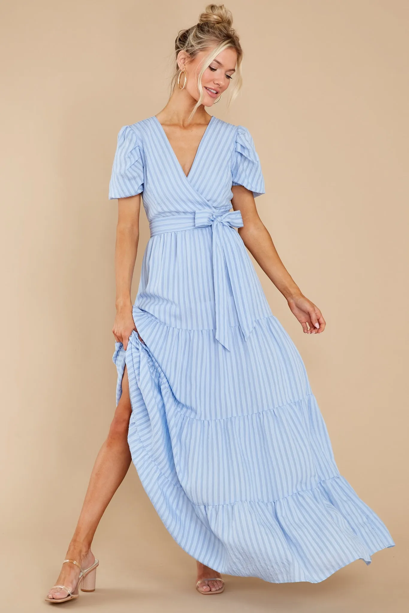 The One For You Light Blue Stripe Maxi Dress