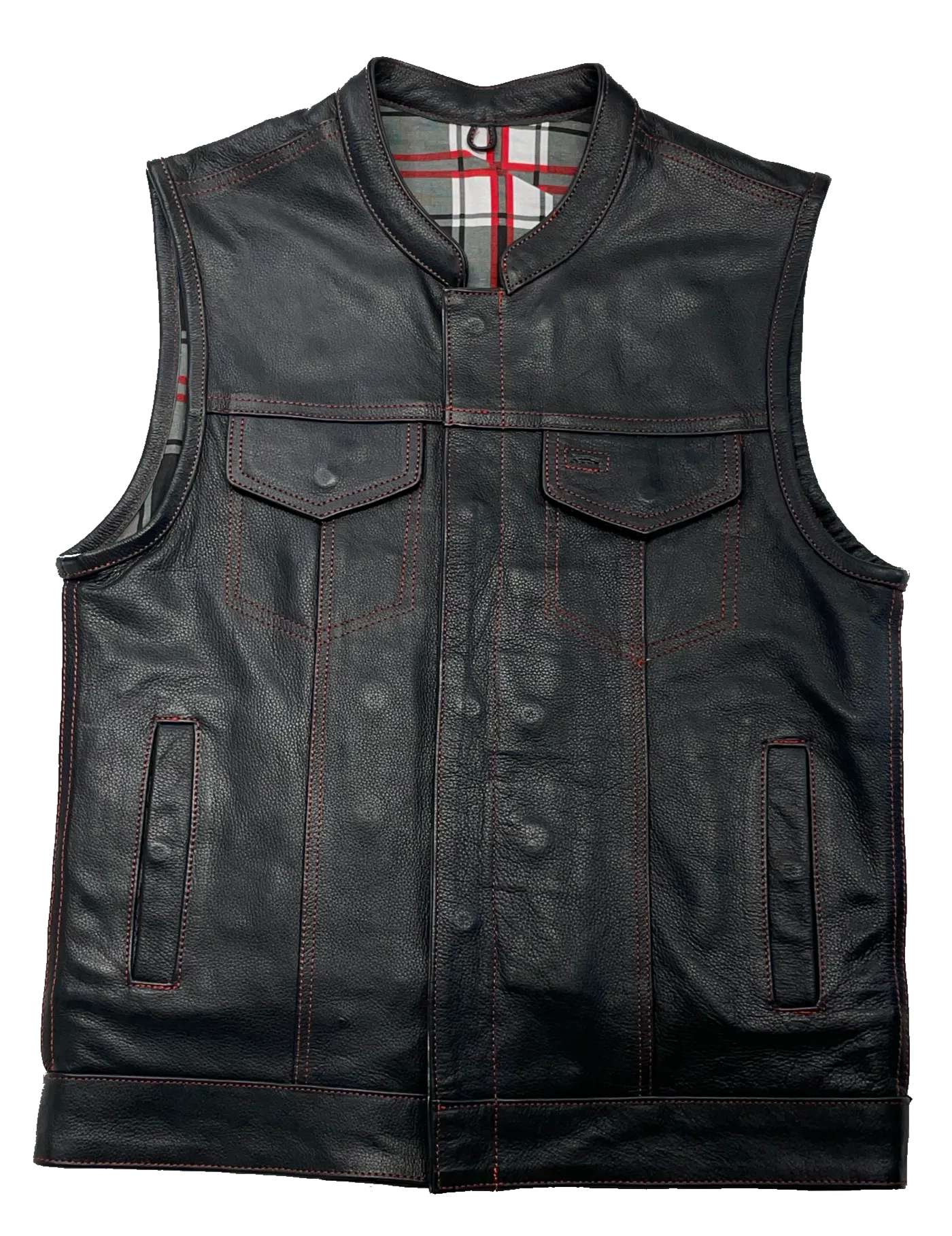 The "Jackson Red" Club Style Vest with Red Stitch/Flannel Lining