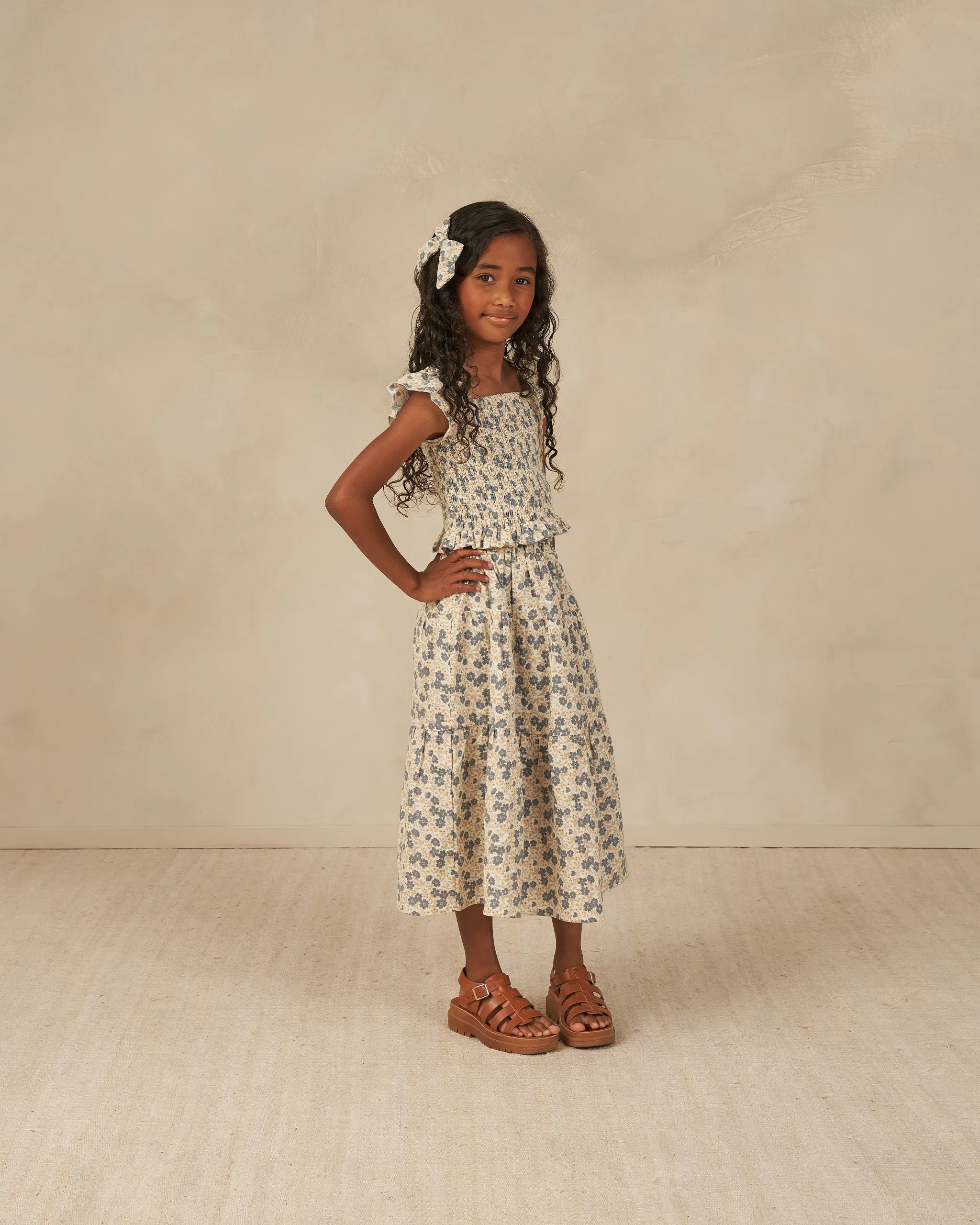 The Tiered Midi Skirt by Rylee   Cru - Blue Ditsy - KIDS