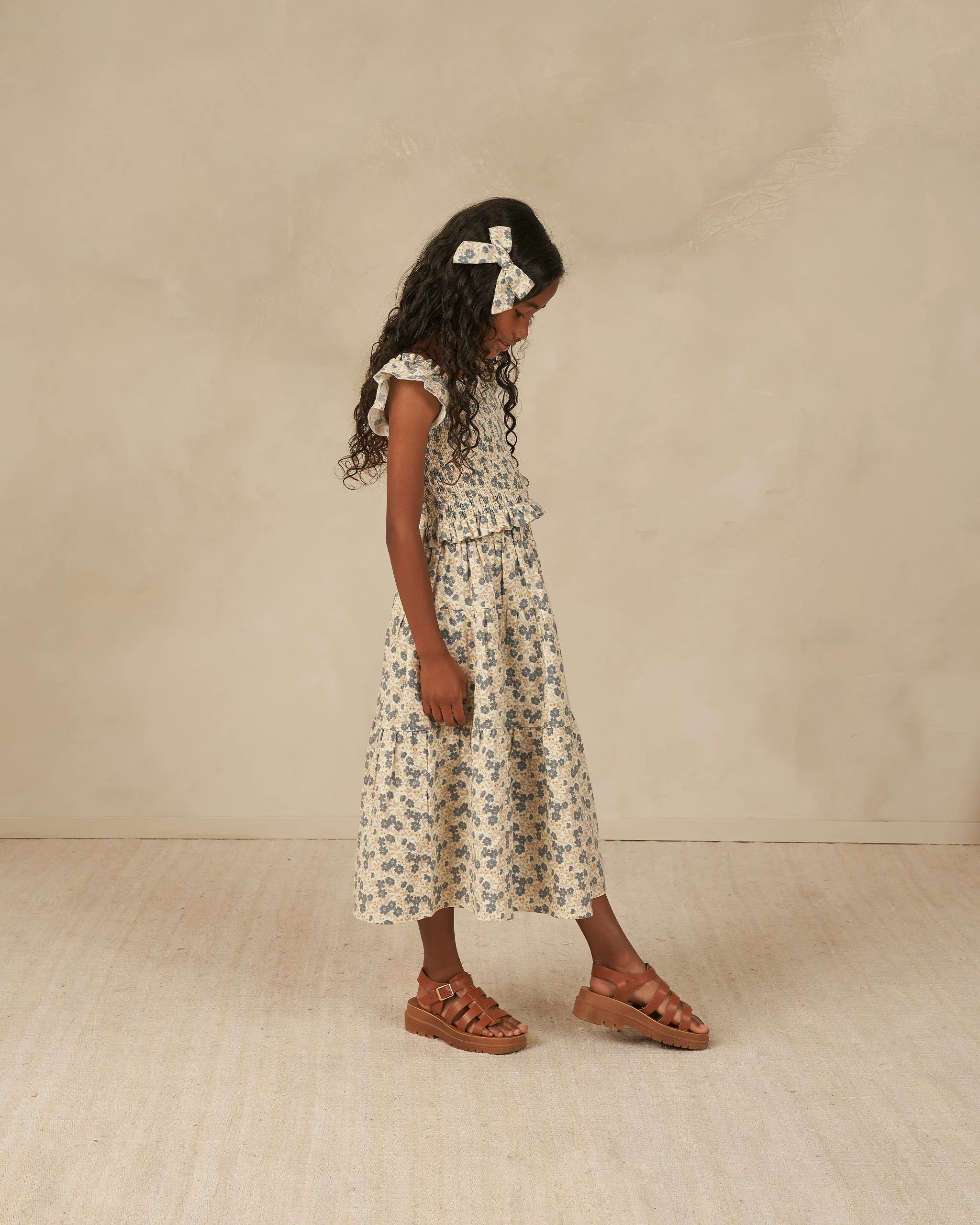 The Tiered Midi Skirt by Rylee   Cru - Blue Ditsy - KIDS