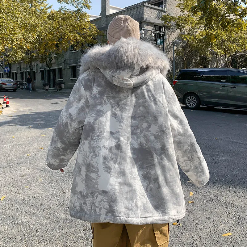 Tie-Dye Fur Collar Padded Jacket