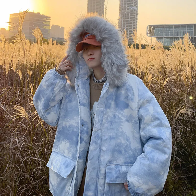 Tie-Dye Fur Collar Padded Jacket