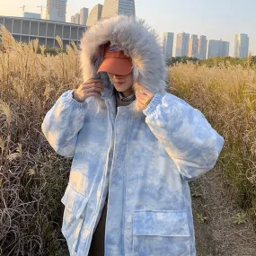 Tie-Dye Fur Collar Padded Jacket