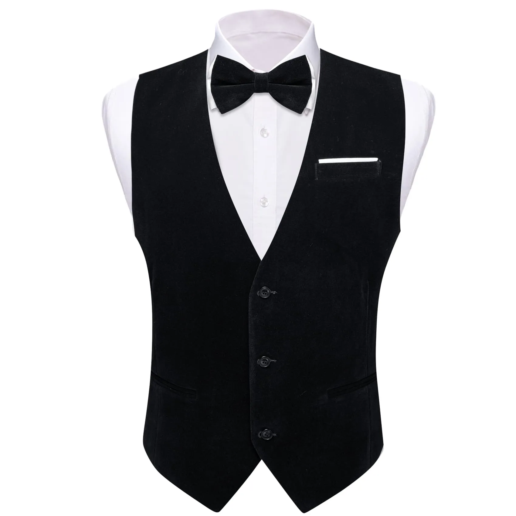 Ties2you Dress Vest Classic Black Solid V-Neck Mens Suede Leather Vest Waistcoat Bow Tie Set