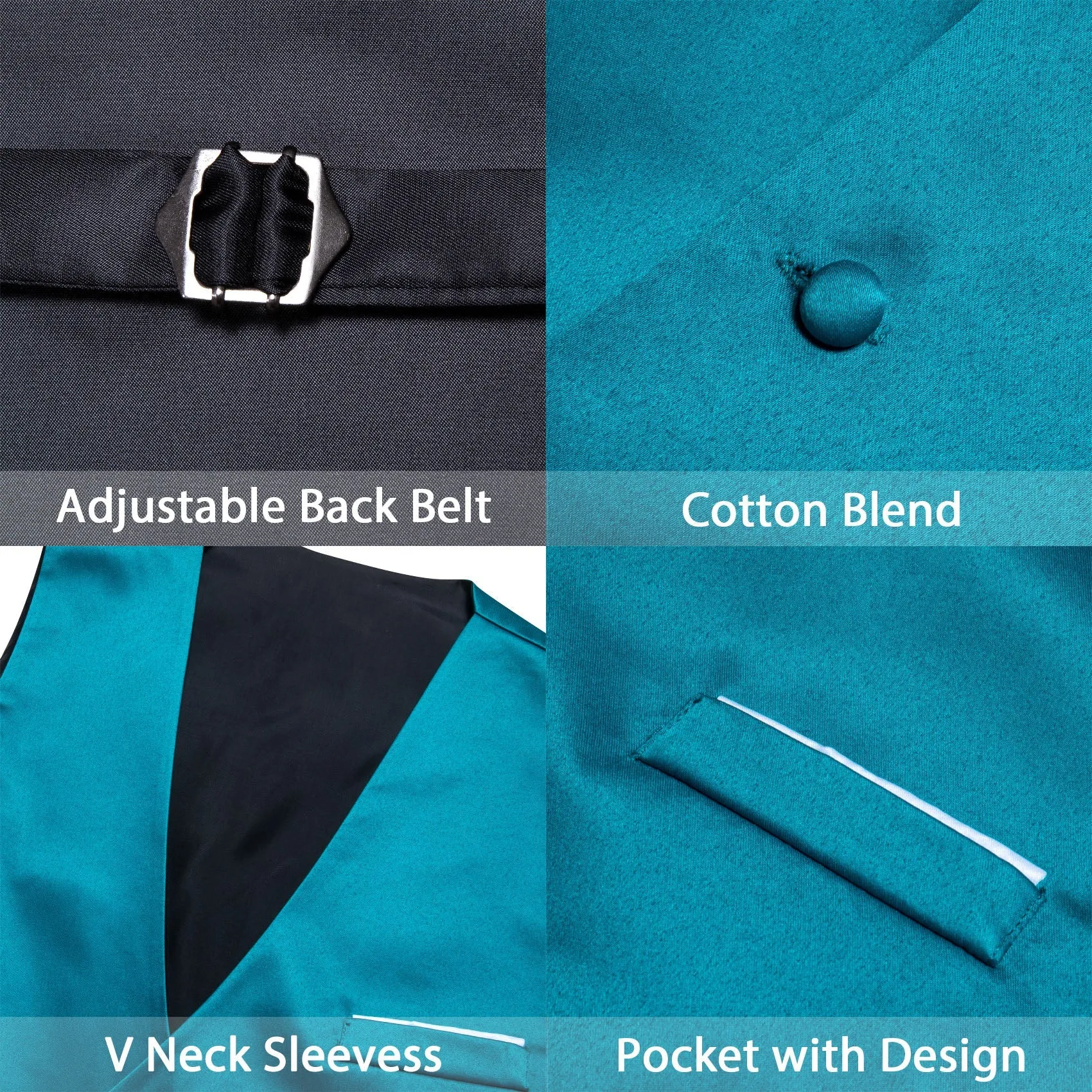 Ties2you Men's Work Vest Teal Blue Solid Satin V-Neck Business Vest for Men