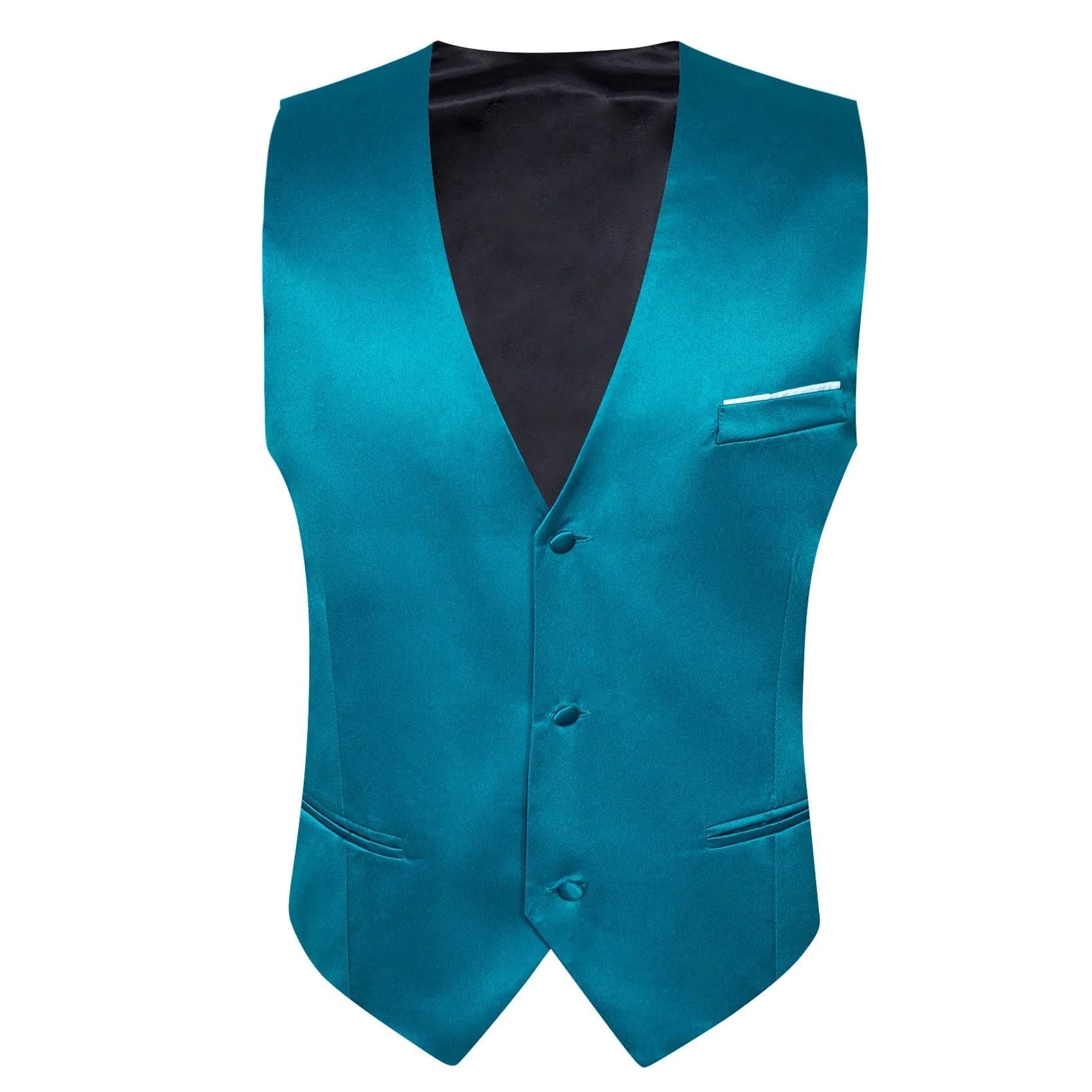 Ties2you Men's Work Vest Teal Blue Solid Satin V-Neck Business Vest for Men