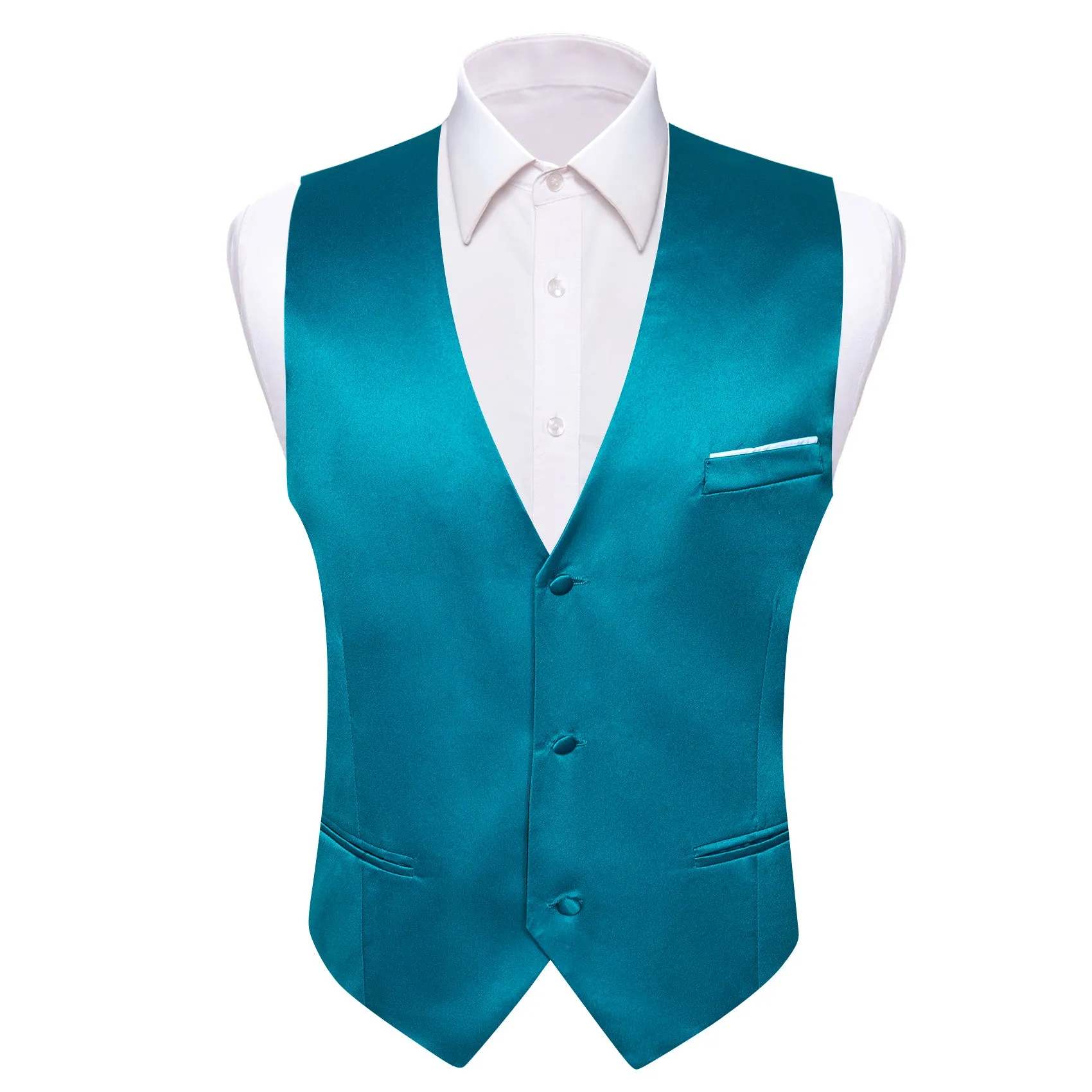 Ties2you Men's Work Vest Teal Blue Solid Satin V-Neck Business Vest for Men