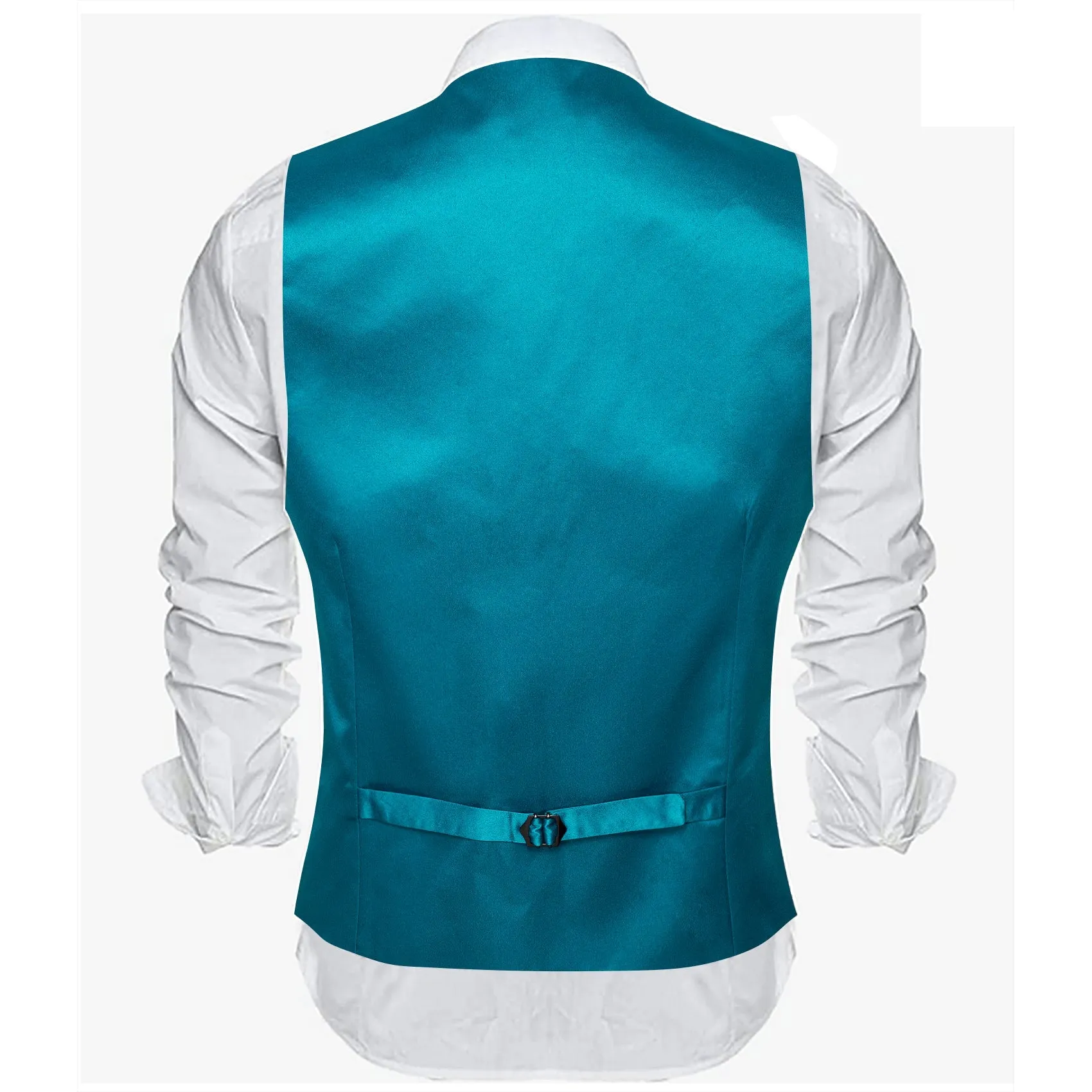 Ties2you Men's Work Vest Teal Blue Solid Satin V-Neck Business Vest for Men