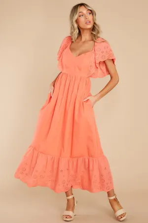 Unforgettable Moments Coral Eyelet Maxi Dress