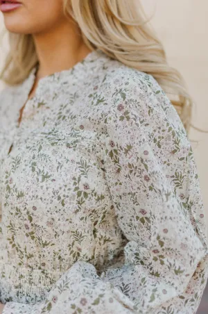 Veronica Long Sleeve Green Floral Maxi Dress