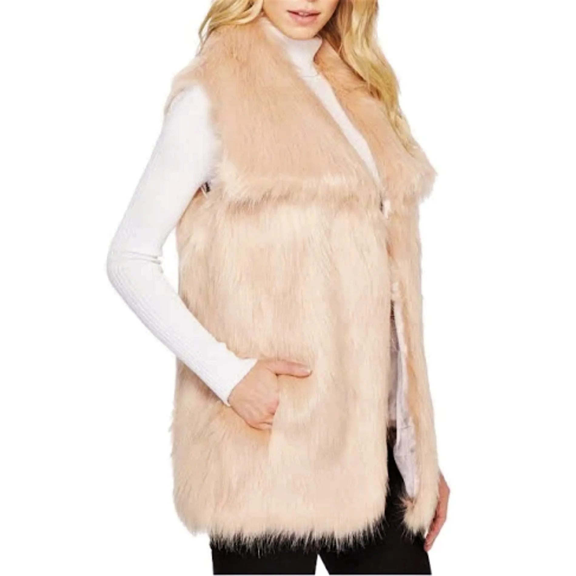 VIA SPIGA Women's Lux Pile Faux Fur Wide Collar Vest