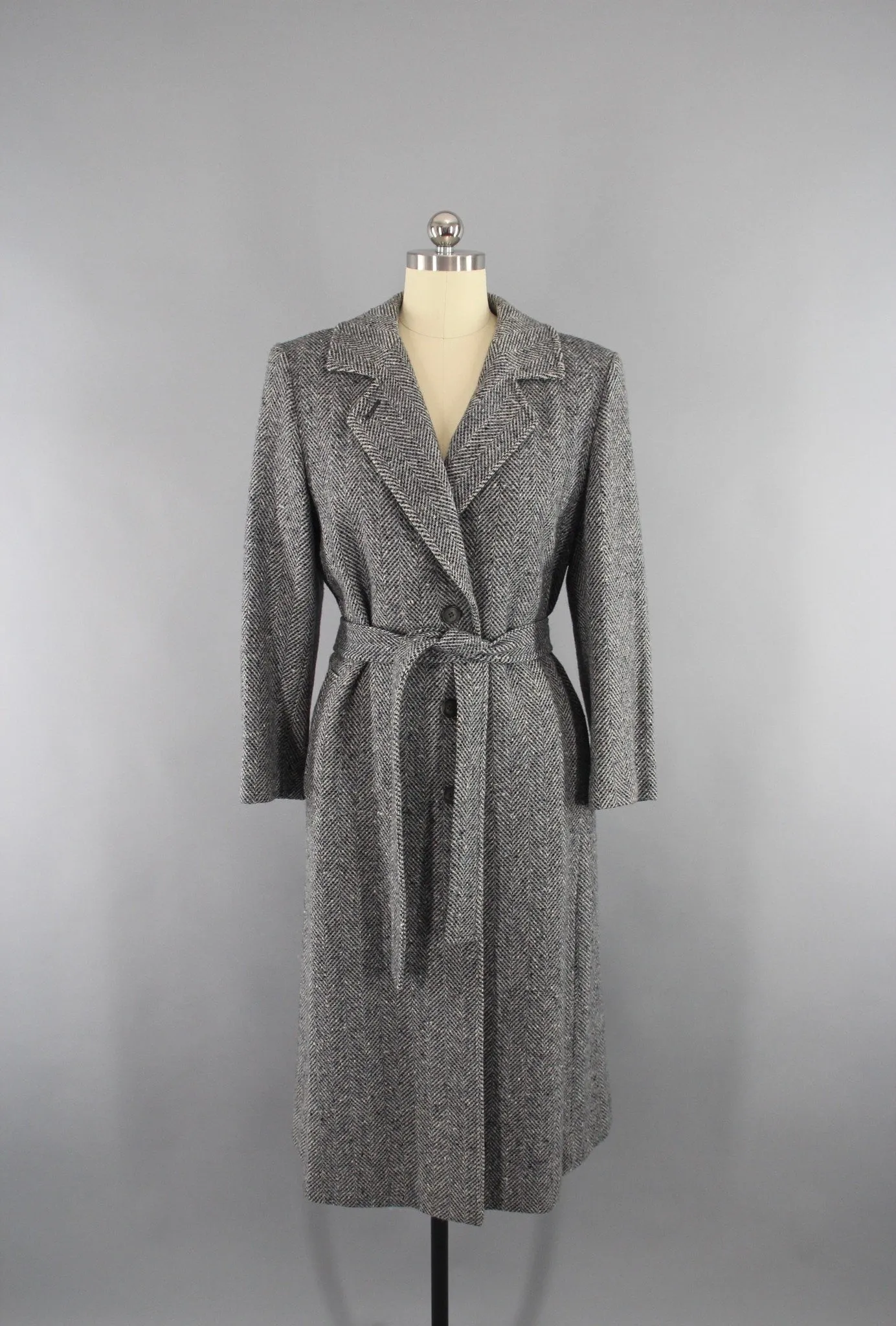 Vintage 1970s Blue Grey Pendleton Wool Tweed Trench Coat