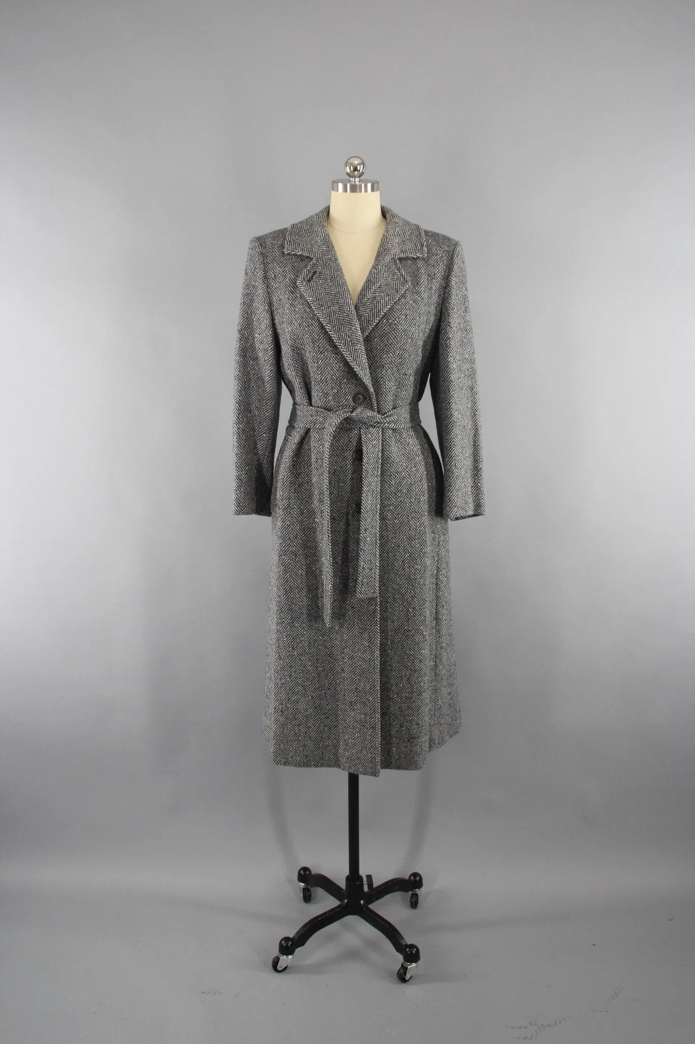 Vintage 1970s Blue Grey Pendleton Wool Tweed Trench Coat