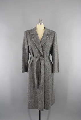 Vintage 1970s Blue Grey Pendleton Wool Tweed Trench Coat