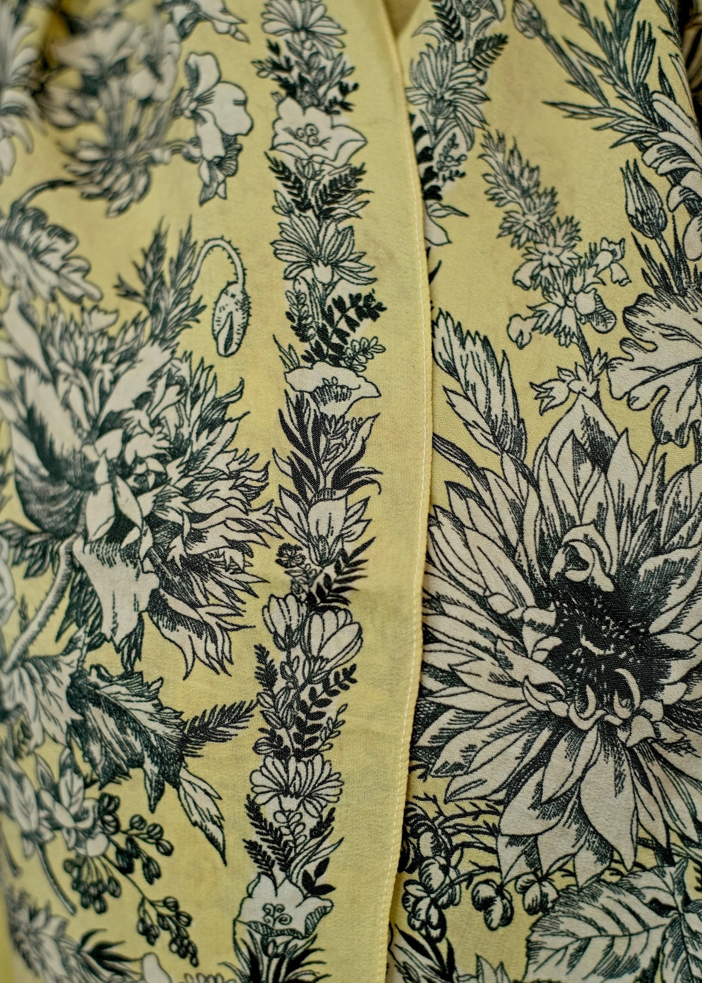 Vintage 50s Yellow Floral Crepe de Chine Scarf