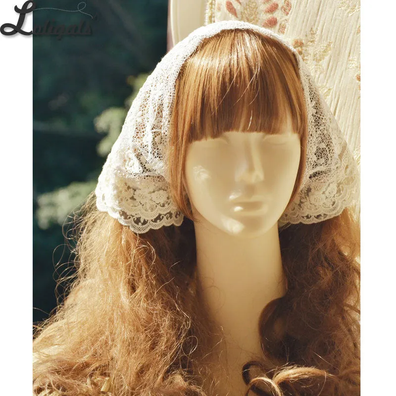 Vintage Lolita Head Scarf Triangle Lace Embroidered Scarf for Women