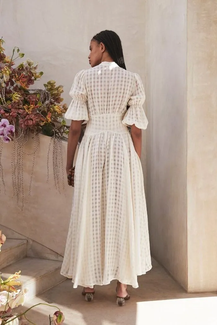 White Classy High Waist Plaid Long Dresses