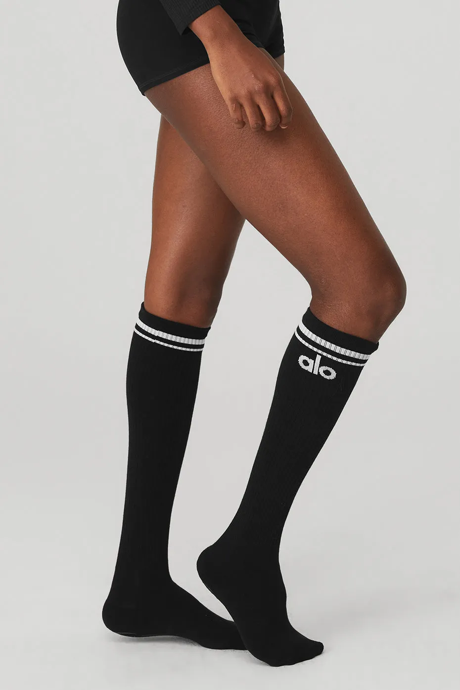 Women's Knee-High Throwback Barre Sock - Black/White