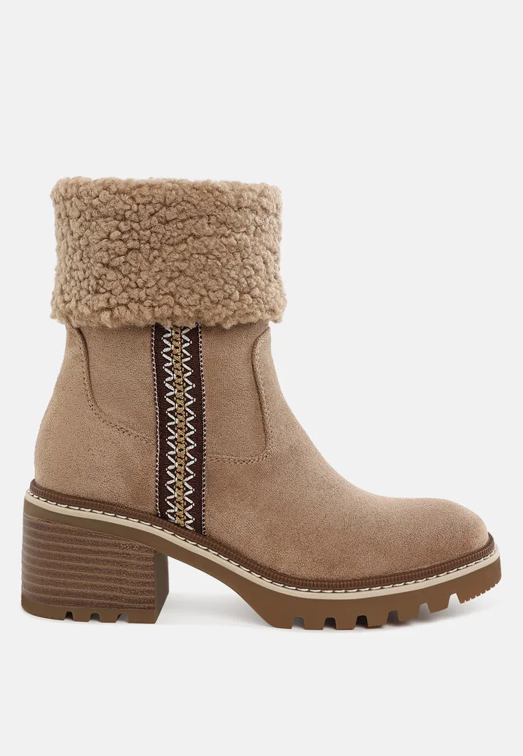 Woolly Faux Fur & Embroidery Detail Boots