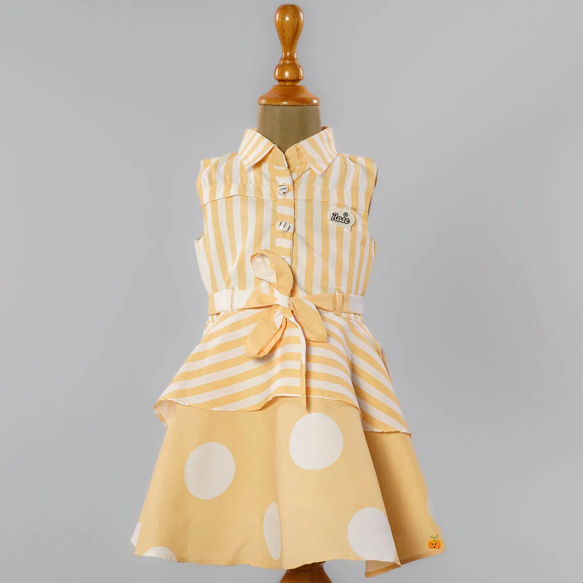 Yellow Striped Cotton Frock for Girls