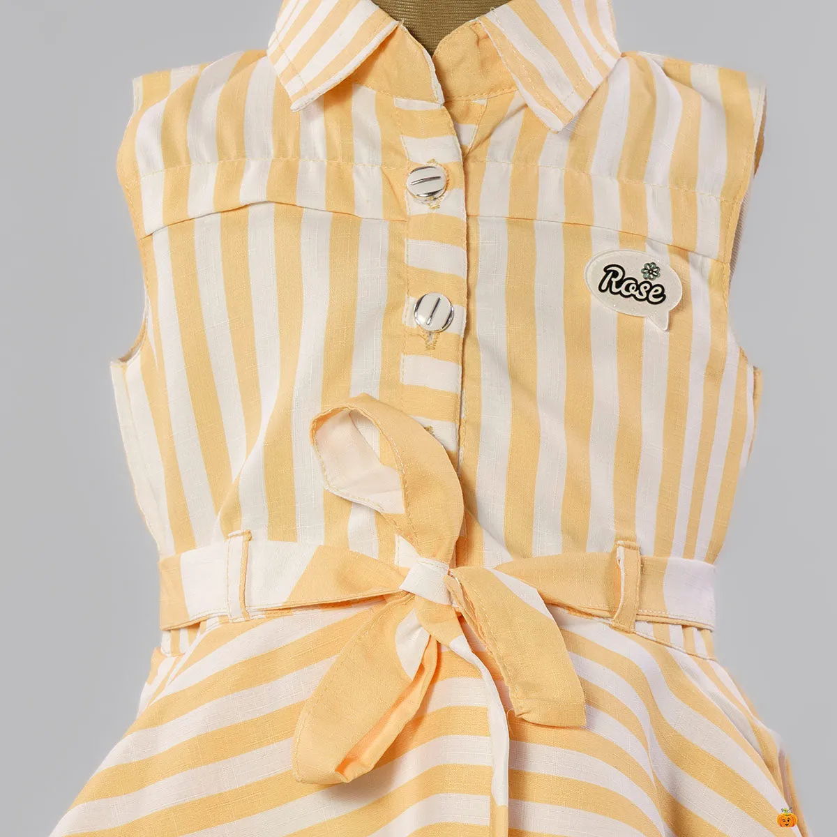 Yellow Striped Cotton Frock for Girls